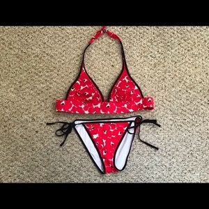 Victorias Secret 2 Piece Swim Bikini Red Poppies • Size S top and bottom